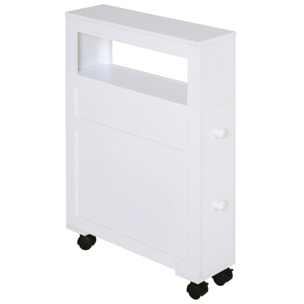 Armario de Baño con Ruedas Mueble de Baño Estrecho con 2 Cajones y Estante de Almacenamiento Carga 20 kg 16x52x71,5 cm Blanco