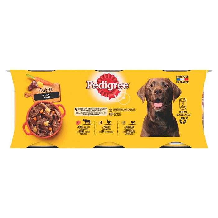 PEDIGREE 12 Boîtes en sauce 3 variétés pâtée pour chien 800g (4x3)