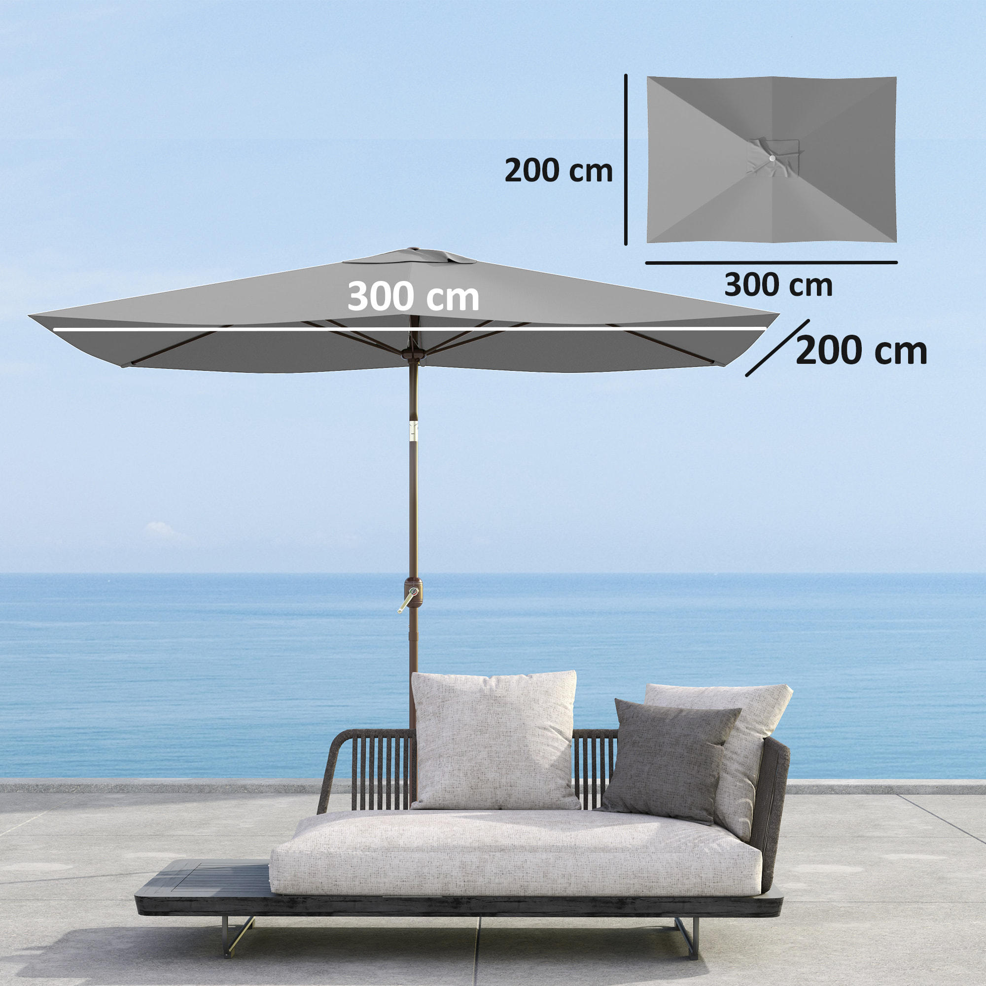 Toldo de Recambio de Sombrilla de 3x2 m Toldo de Repuesto para Sombrilla de Patio con Ventilación Superior Protección UV 50+ Cubierta de Repuesto para Parasol para Exteriores Gris Claro