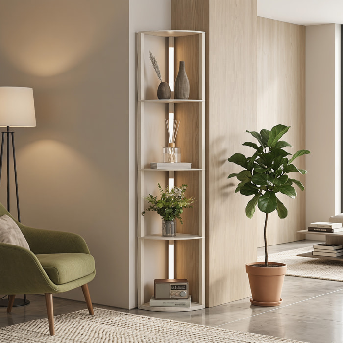 Lampadaire étagère LED d'angle réglable 4 niveaux design bois clair