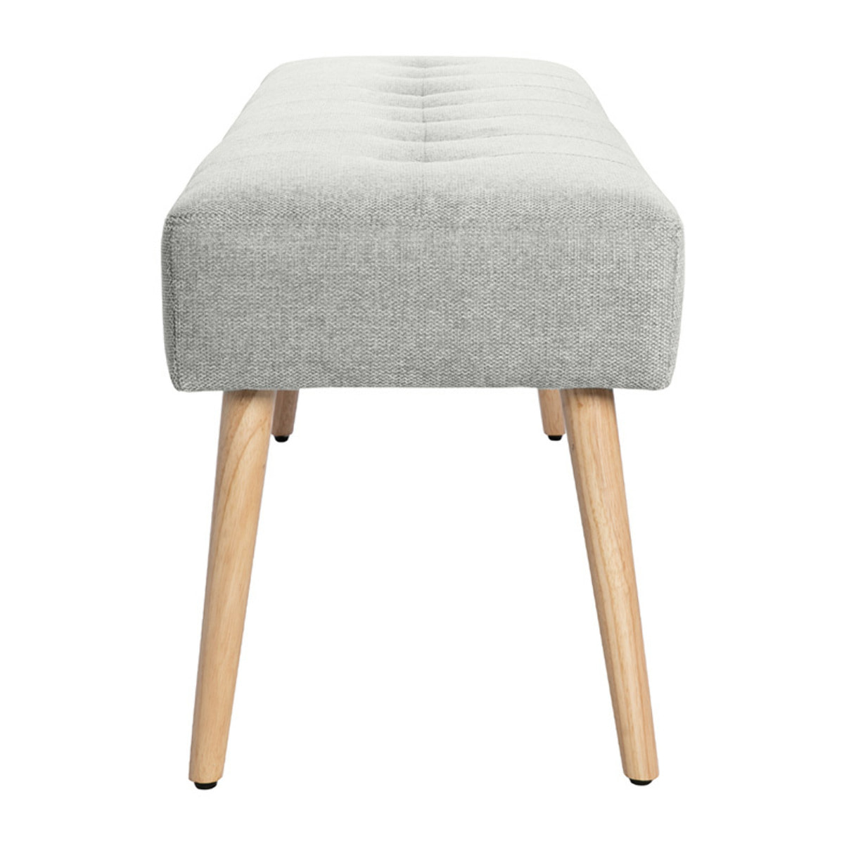 Banc scandinave capitonné en tissu effet velours texturé gris clair et bois clair L130 cm GUESTA
