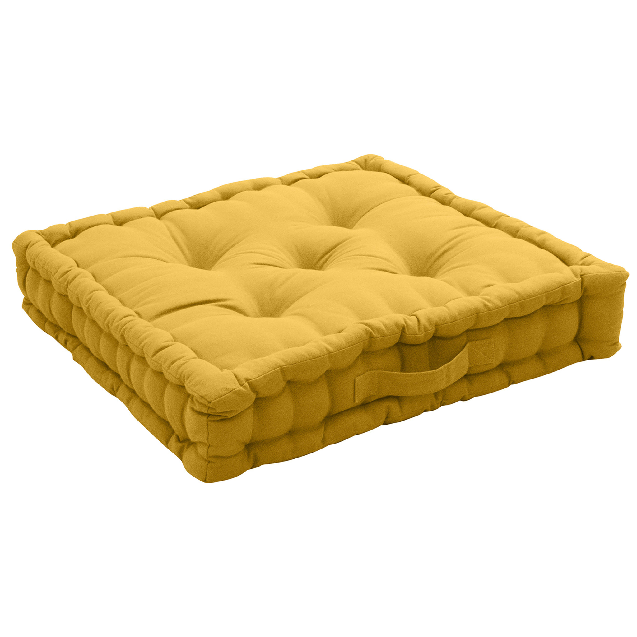 Coussin de sol uni en pur coton - Jaune