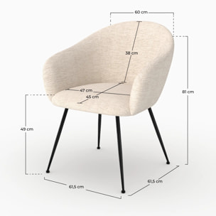 Fauteuil en tissu blanc chiné et pieds en métal noir - Socky