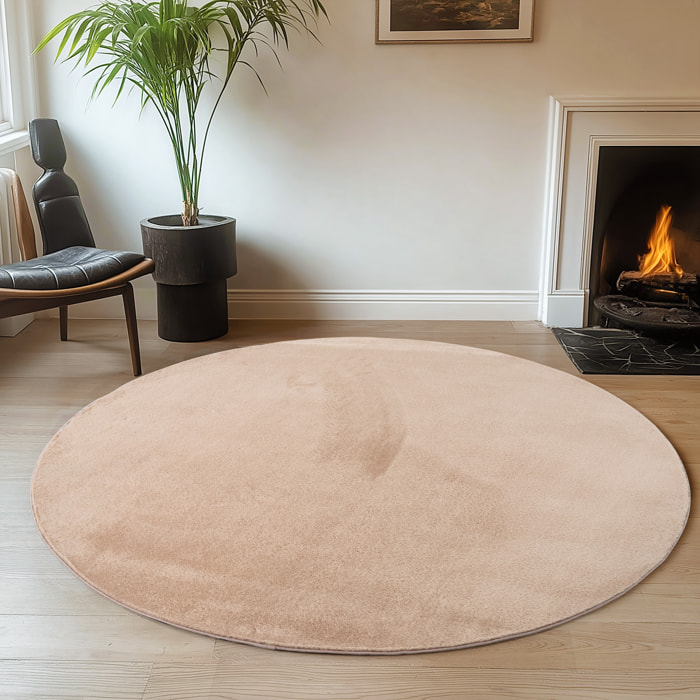 ALBA - Tapis rond doux beige à poils courts