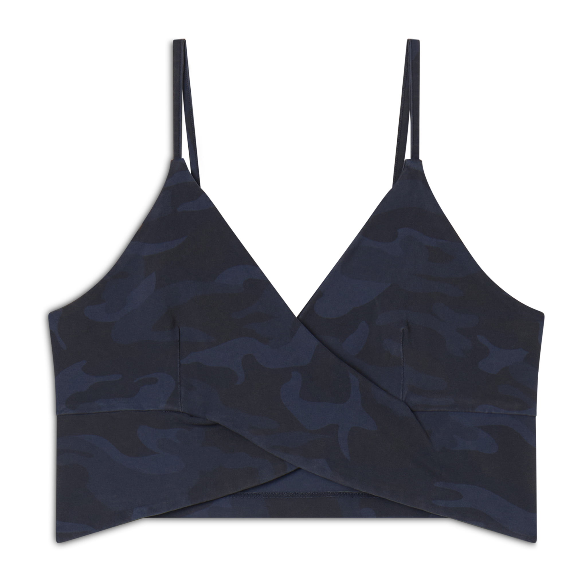 Top cropped fantasia camo con incroci frontali