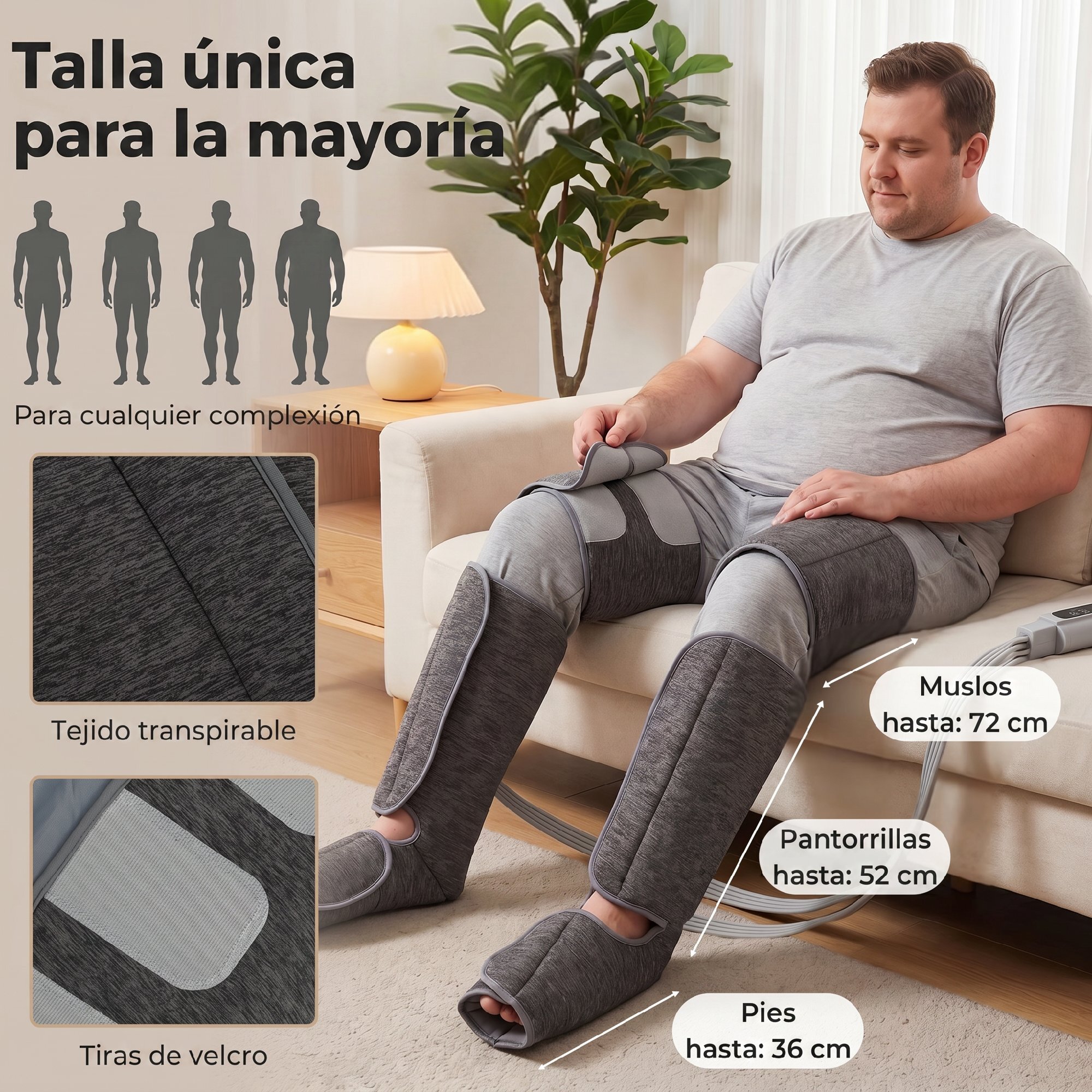 Masajeador de Piernas con Calor y Compresión de Aire, Presoterapia para Casa, 3 Modos, para Pantorrillas, Muslos y Pies, Alivio de la Fatiga para Mujer y Hombre