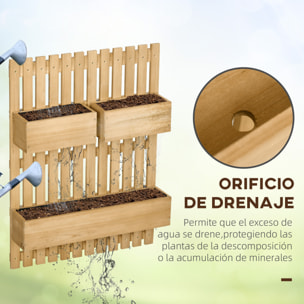 Jardinera de Pared con Enrejado Jardinera Vertical de Madera con 3 Macetas Móviles y Orificio de Drenaje para Jardín Terraza Patio 60x16x80 cm Natural