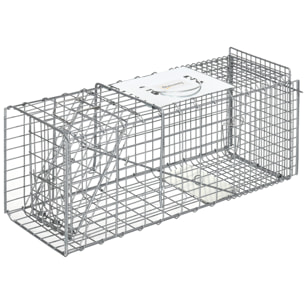 Trampa para Animales Vivos Plegable 66x24x30,5 cm Jaula de Captura de Alambre con Puerta y Asa para Conejos Ratas Roedores Plata