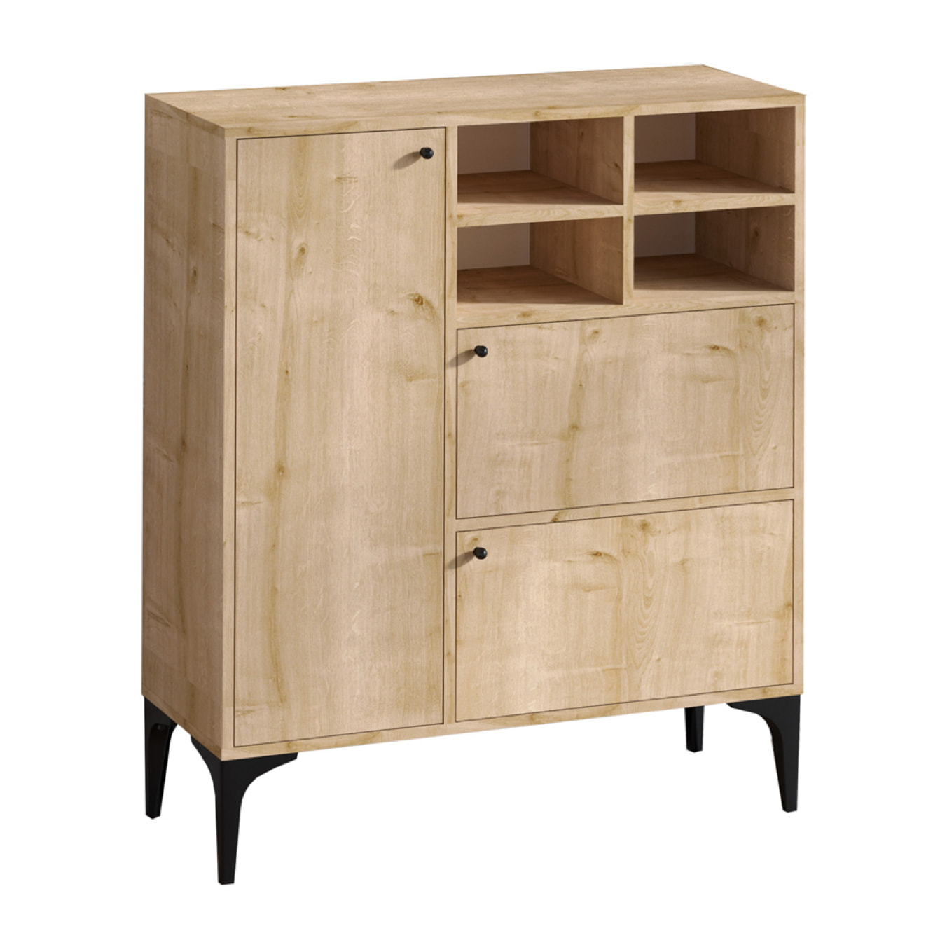 AYO Buffet haut 3 portes et 4 niches couleur chêne 100x125cm