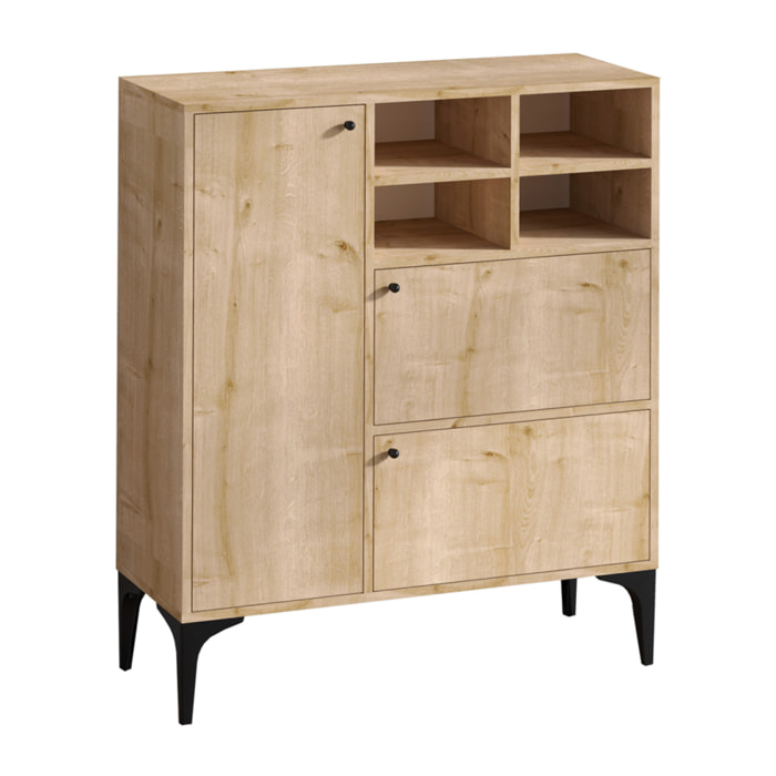 AYO Buffet haut 3 portes et 4 niches couleur chêne 100x125cm