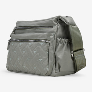 Bolso bandolera taupe con cremallera y cosido de corazones