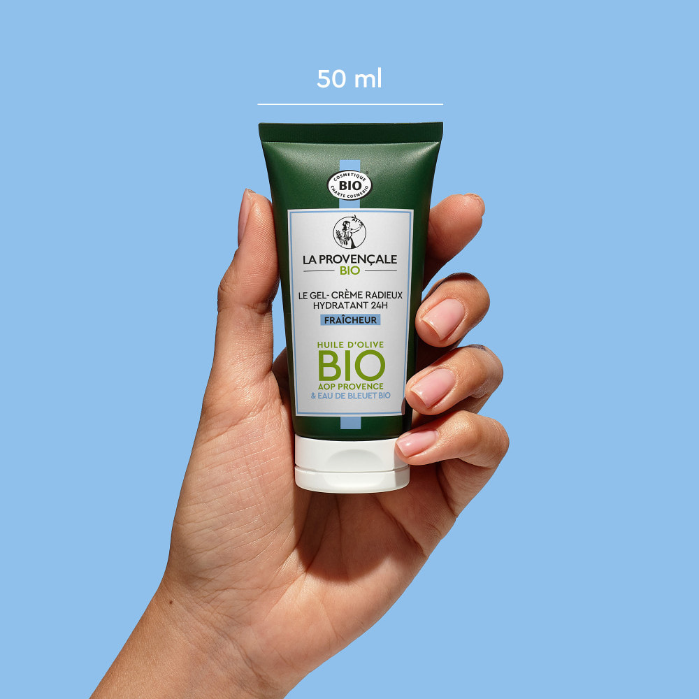 La Provençale - Gel-Crème Radieux Booster d'Hydratation 24H Anti-brillance - Extrait d'Olive & Eau de Bleuet - Tous types de pea