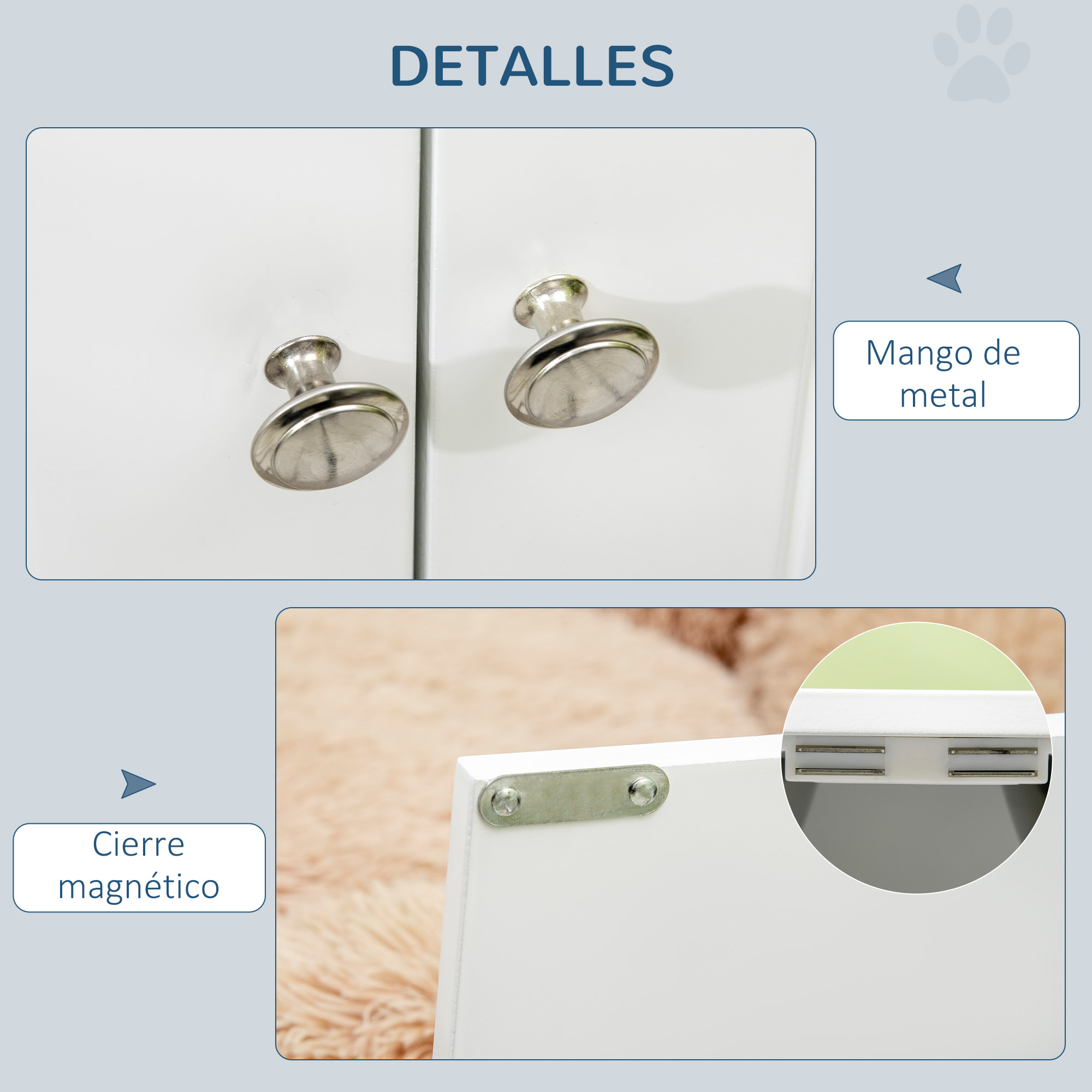 Comedero Perro Elevado con 2 Cuencos de Acero Inoxidable 2x2000 ml Comedero Elevado para Perros Grandes con 2 Puertas y Almacenamiento Oculto Blanco