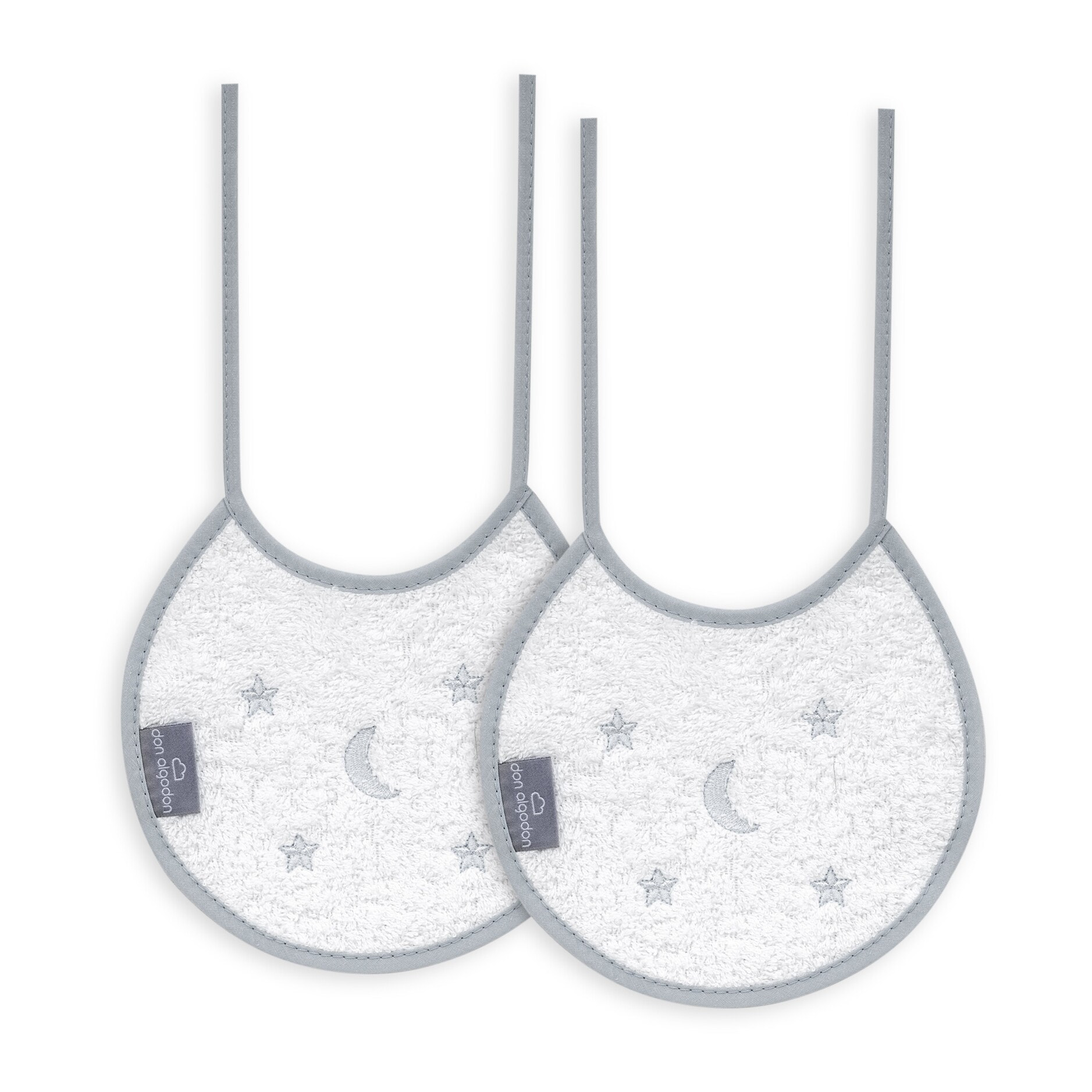 Pack 2 Baberos Don Algodon 20X20 Modelo Estrellas Luna Bco/Gris