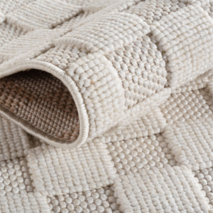HELIX - Tapis moderne effet laine bouclé à motif damier en relief crème