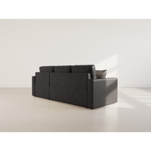 Cyrus - Canapé d'angle réversible 4 places - convertible avec coffre - en simili - Noir