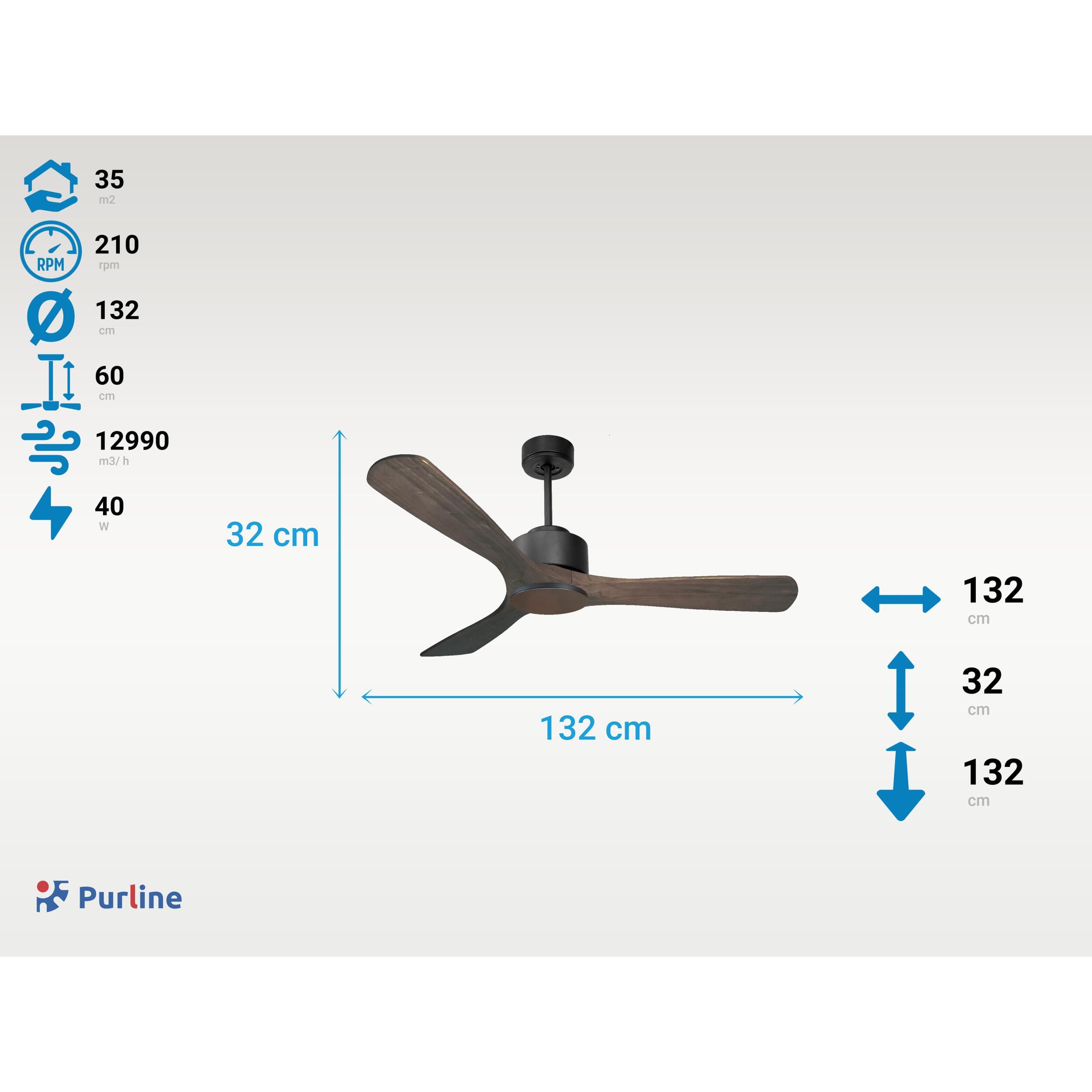 Ventilateur de plafond ø132 cm avec Wifi Réversible Hypersilence 40   W Noir