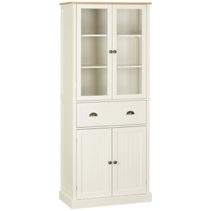 Armoire de cuisine buffet haut 4 portes grand tiroir coulissant dim. 76L x 40l x 182H cm panneaux crème verre