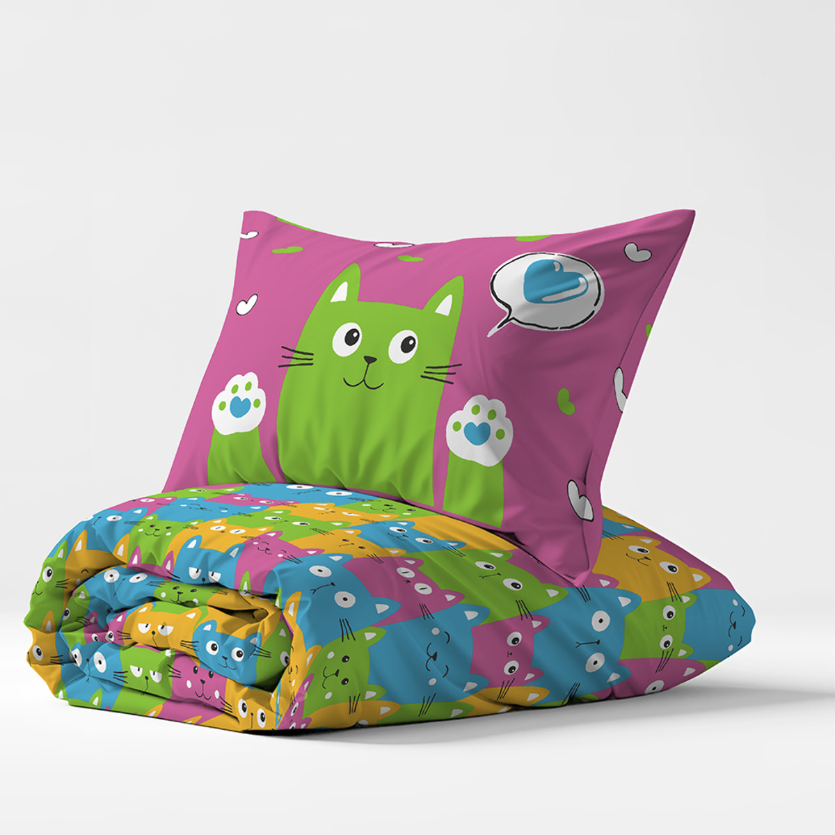 Parure copripiumino happycat multicolor 100% cotone