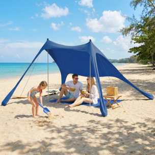 Carpa Playa Plegable 208x200 cm, Toldo Playa Portátil para 2-4 Personas con Esterilla, UPF50+, Postes de Aluminio, Pala, Estacas y Bolsa de Transporte Impermeable, para Camping, Pesca, Azul