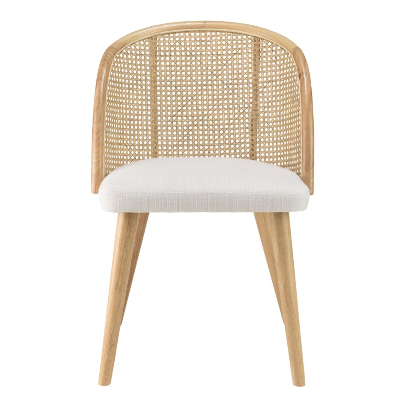 AGATHE - Chaise bois d'Hévéa assise tissu blanc dossier arrondi rotin