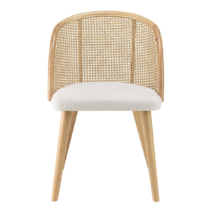 AGATHE - Chaise bois d'Hévéa assise tissu blanc dossier arrondi rotin
