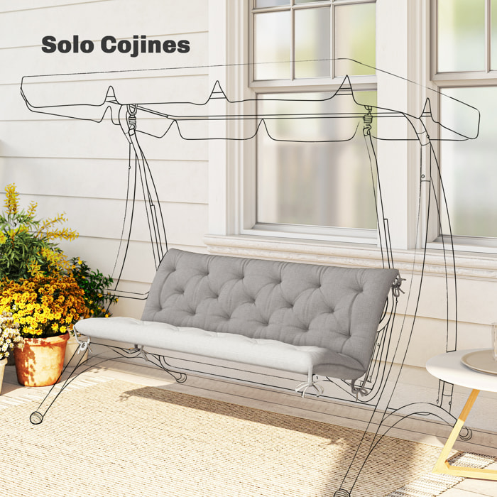 Cojín para Banco de Jardín con Respaldo, 150x98x8 cm, Colchón de Banco de 3 Plazas para Interior y Exterior con Relleno Grueso y Cintas de Sujeción, para Columpio, Terraza, Balcón, Gris Claro