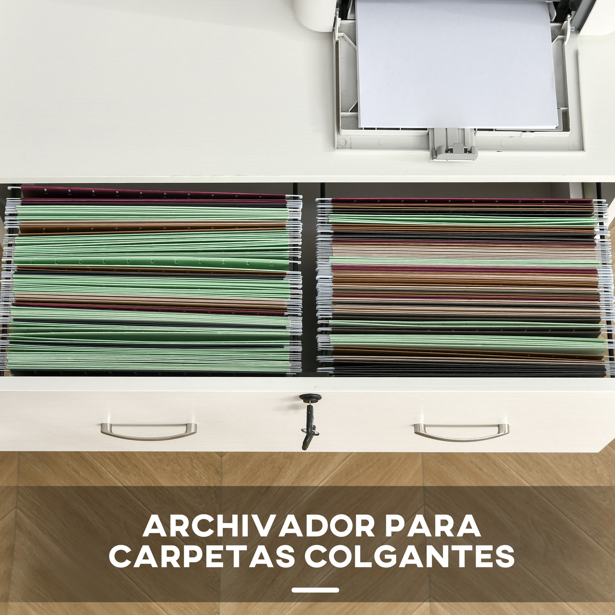 Cajonera de Oficina Cajonera de Escritrio con 2 Cajones para Documentos Archivos Cerradura y 2 Llaves para Estudio Despacho 74x42x72 cm Blanco