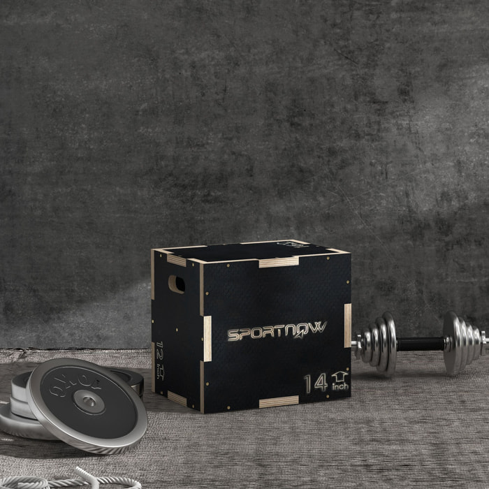 Cajón Pliométrico Caja Pliométrica con 3 Alturas Diferentes Entrenamiento de Fuerza en Casa Oficina Gimnasia CrossFit Carga 120 kg 40,5x35,5x30,5 cm Negro