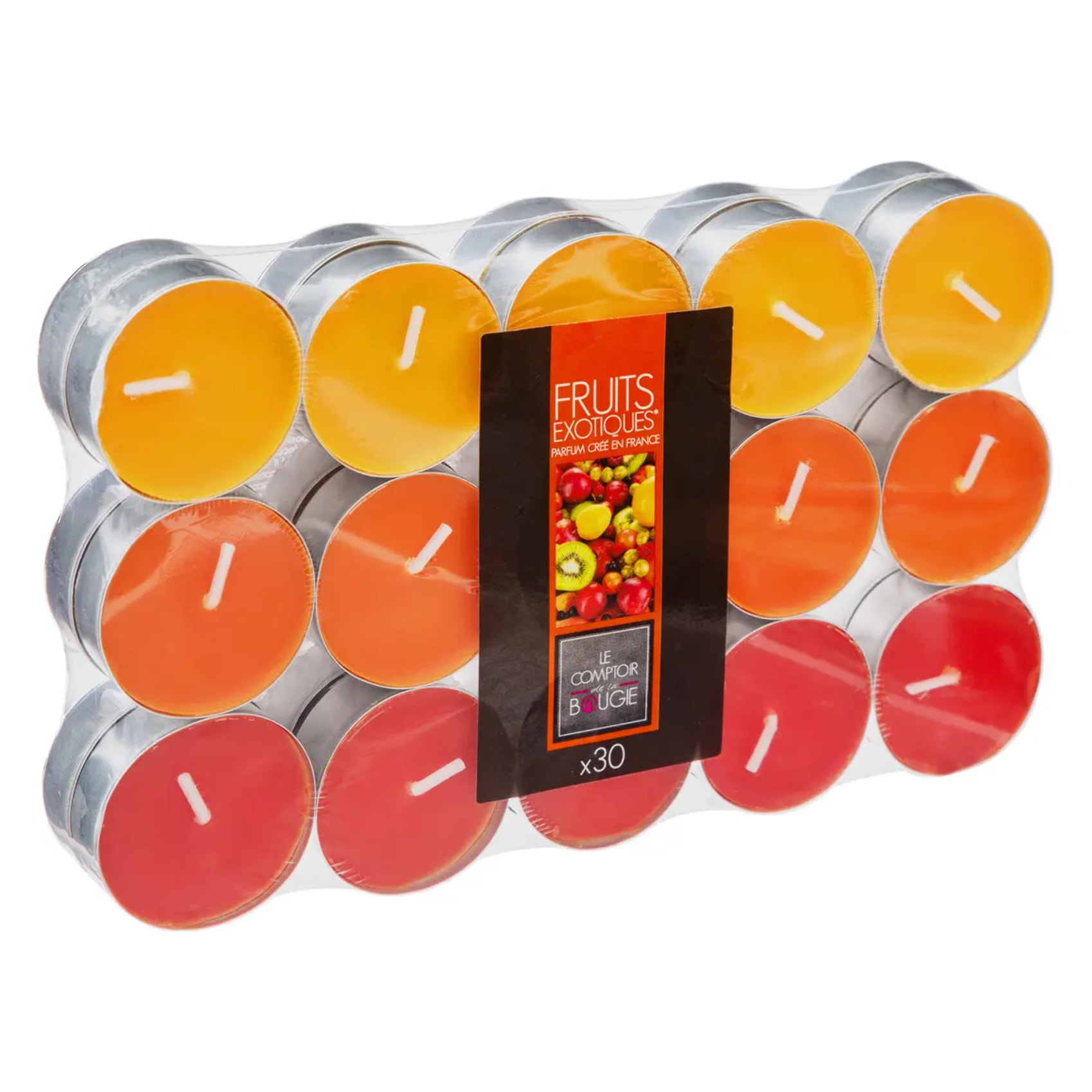 Lot de 30 bougies parfumées fruits exotiques 350g