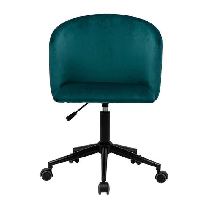Chaise de bureau à roulettes en tissu velours bleu pétrole et métal noir VANITY