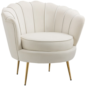 Fauteuil coquillage fauteuil design dim. 79L x 77l x 77H cm pieds dorés effilés velours blanc laiteux