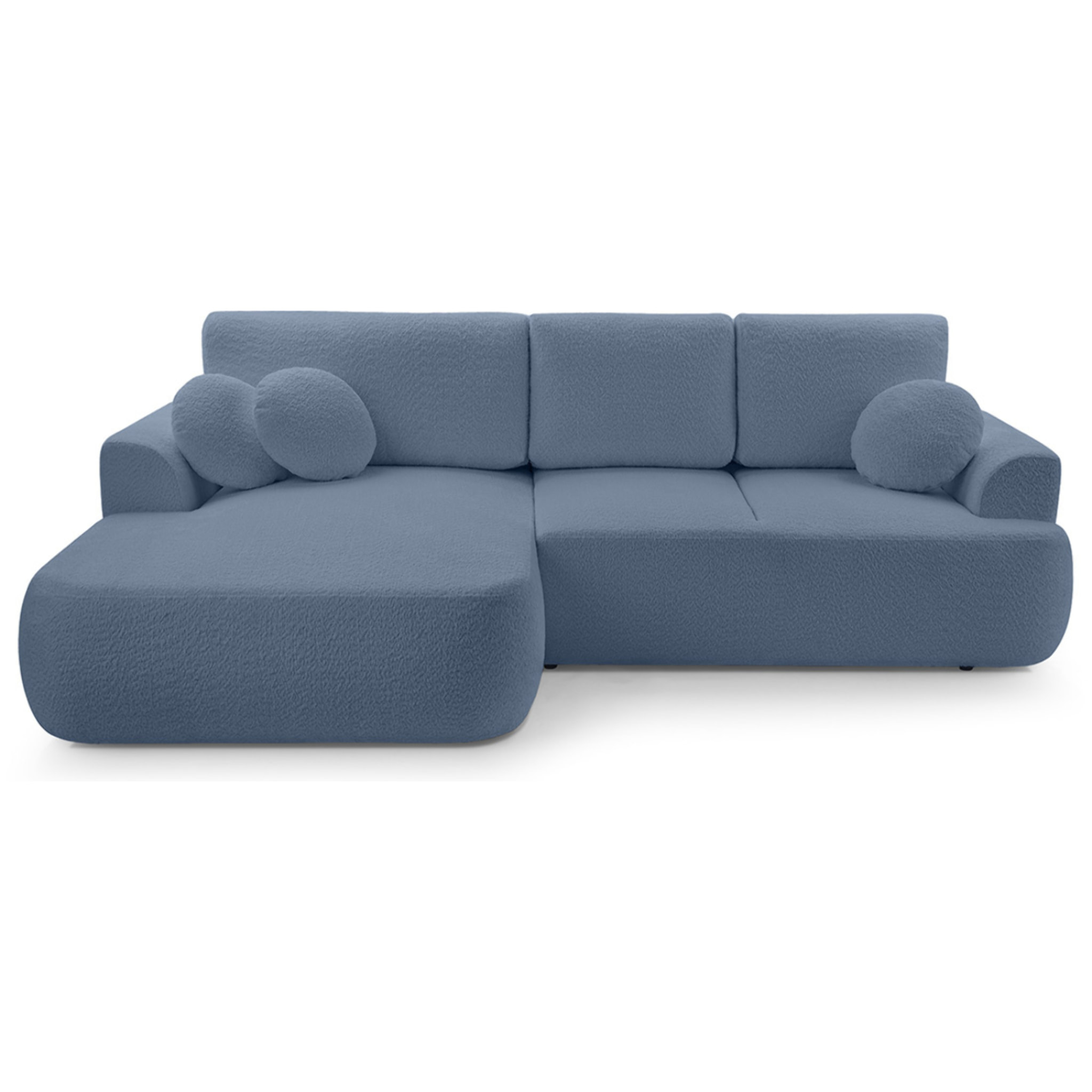 Candela - canapé d'angle gauche 4 places - convertible avec coffre - en tissu bouclette - Bleu