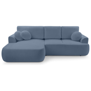 Candela - canapé d'angle gauche 4 places - convertible avec coffre - en tissu bouclette - Bleu