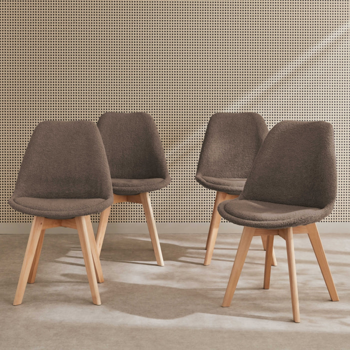 Lot de 4 chaises scandinaves NILS revêtement bouclette taupe. pieds bois de hêtre. chaise 1 place