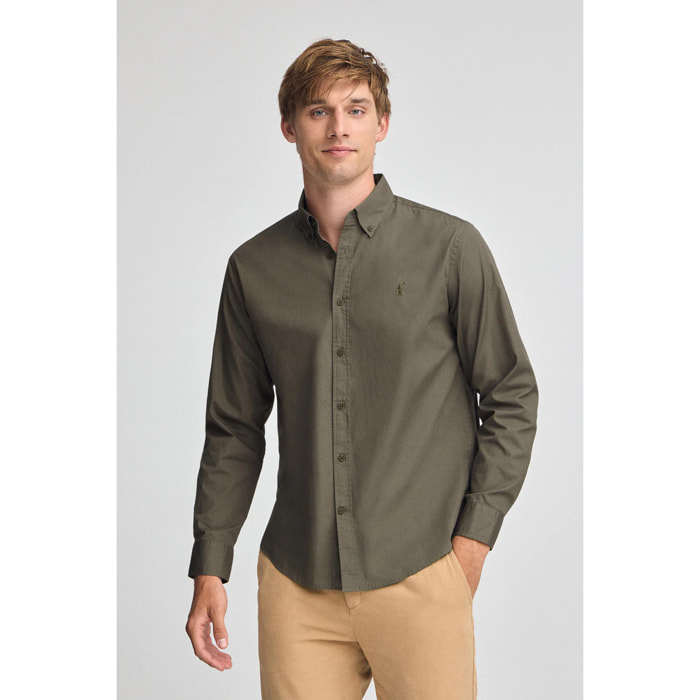 Camisa verde militar de poplin y corte regular con logo Rigby Go
