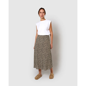 Falda midi bambula detalles plisados lira beige