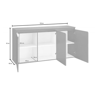 Credenza moderna, Madia di design a 3 ante, Made in Italy, Mobile Porta TV, Buffet da soggiorno, cm 150x40h81, colore Bianco lucido