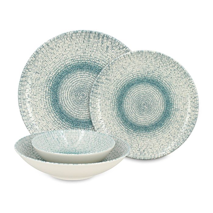 Service de table 48 pièces en porcelaine blanche et bleue AQUA