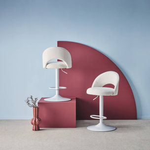 Lot de deux tabourets de bar ajustables métal et tissu blanc cassé. pied blanc - L 49 x P 49 x H 88.5-110cm - Abby
