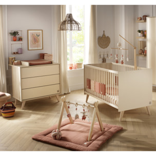 Chambre bébé évolutive Mélinée, Lit 140x70 évolutif et Commode à langer 3 tiroirs - Chêne sépia