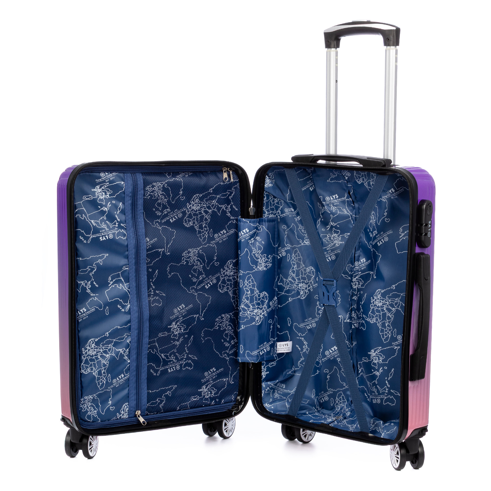 Valigia da cabina trolley in PP resistente agli urti. Serratura a codice, 4 ruote doppie rimovibili e girevoli a 360°.