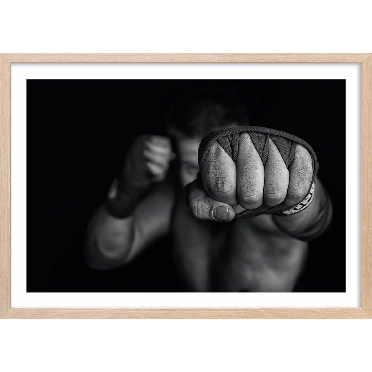 Affiche boxe left wing Affiche + cadre en bois - Chêne