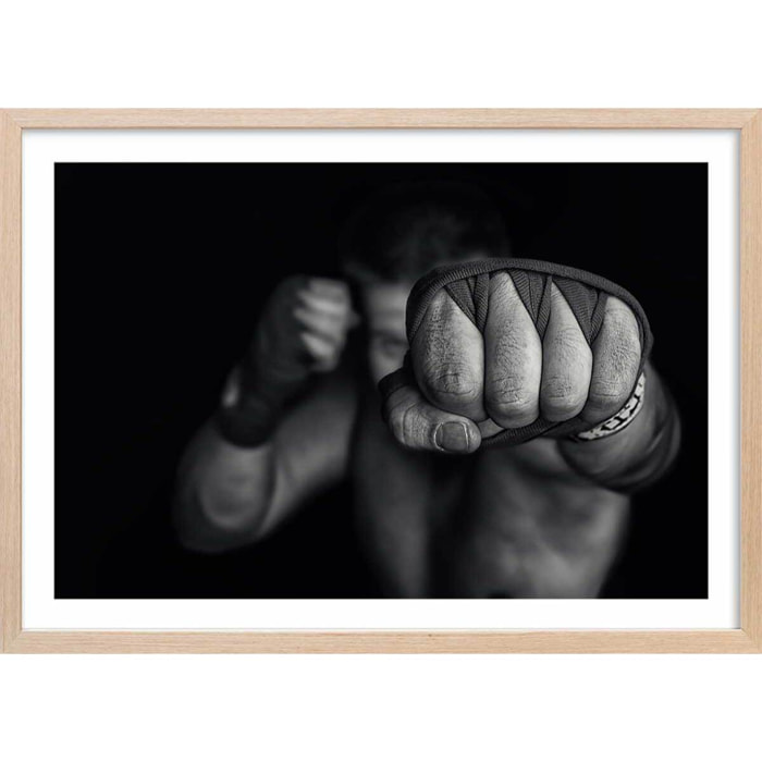 Affiche boxe left wing Affiche + cadre en bois - Chêne