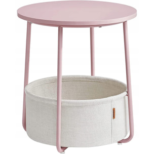 Tavolino rotondo moderno rosa pastello con cesto portaoggetti
