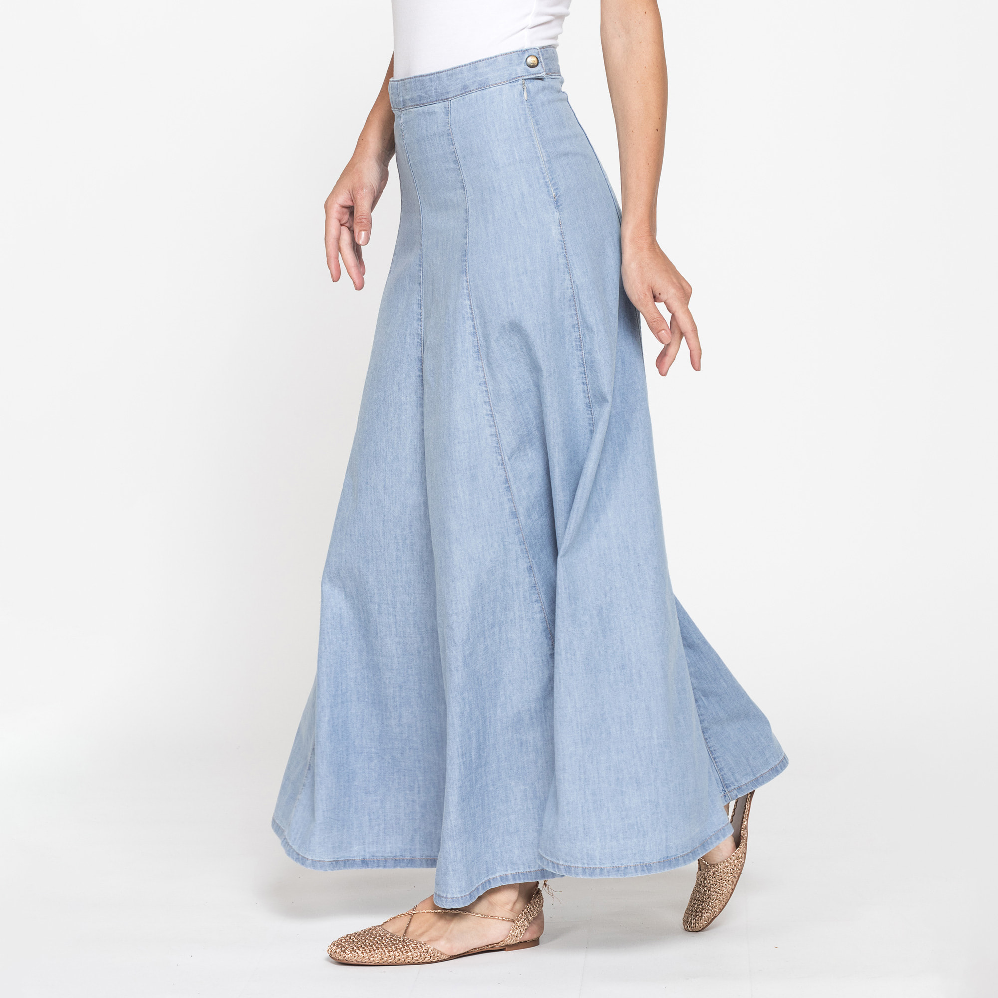 GONNA LUNGA MODELLO A PANNELLI IN DENIM LEGGERO 7oz