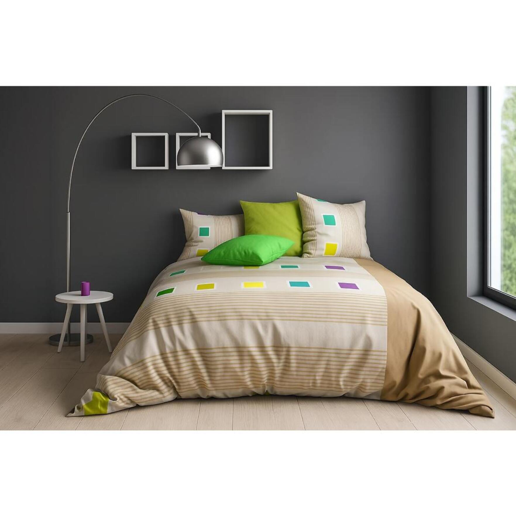 Parure Housse De Couette 100% coton 3pcs Squares Lin