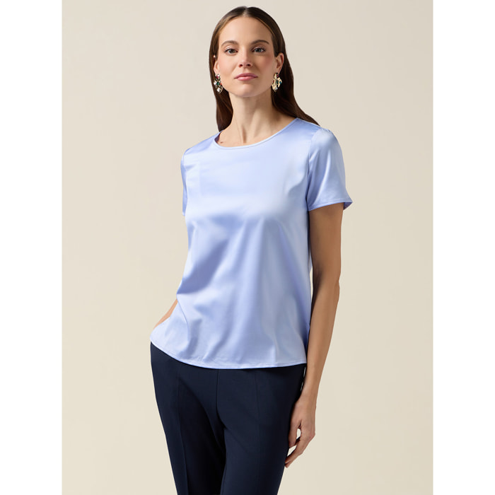Oltre - T-shirt bimaterica - Azzurro