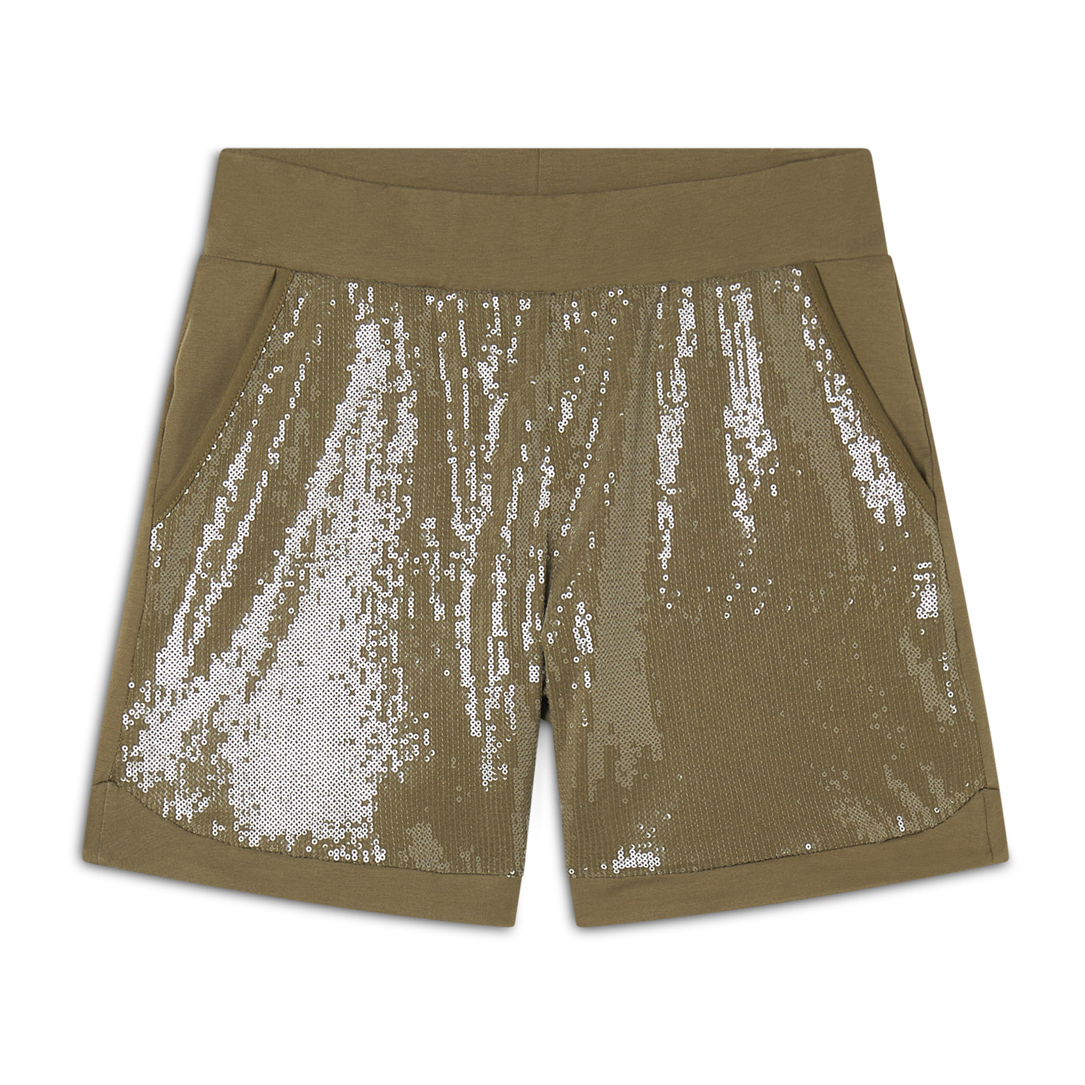 Pantaloni Shorts con paillettes e logo posteriore