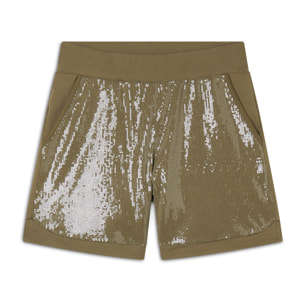 Pantaloni Shorts con paillettes e logo posteriore
